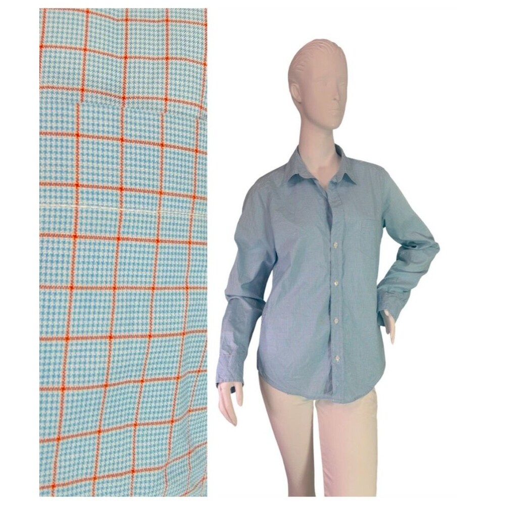Frank & Eileen Signature Crinkle Shirt Long Sleeve Blue & Orange $258 Size Med